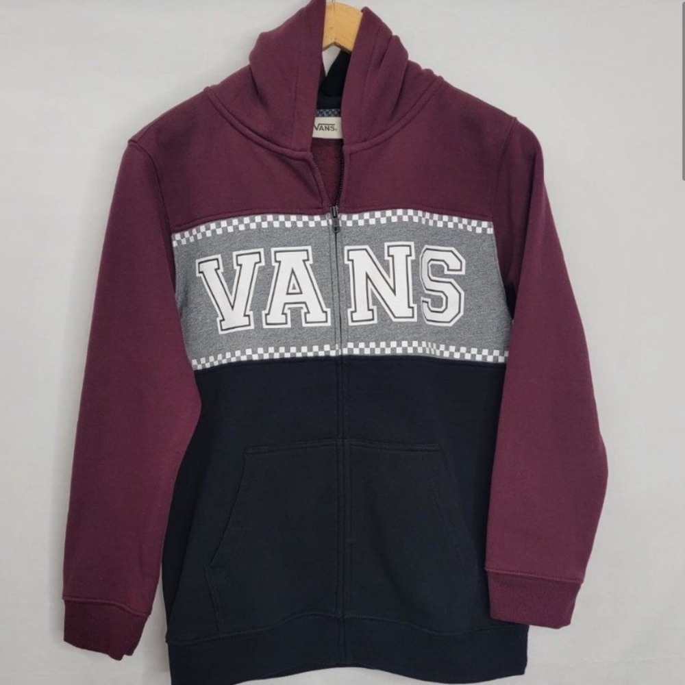 Vans Off the Wall Youth Boys Size L Checkered Full Zip Hoodie Sweatshirt